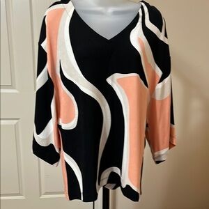 Chicos Black and Peach Geometric Print Top